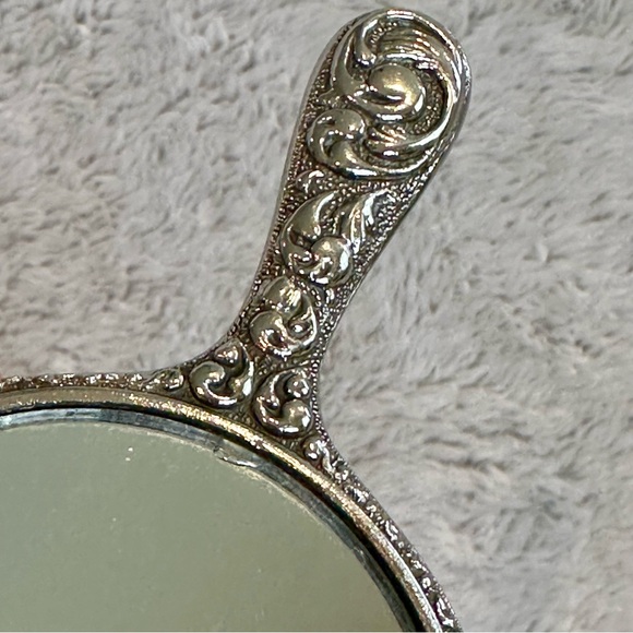 Vintage Antique Intricate Silver Vanity Mirror with Floral Design - Picture 8 of 12